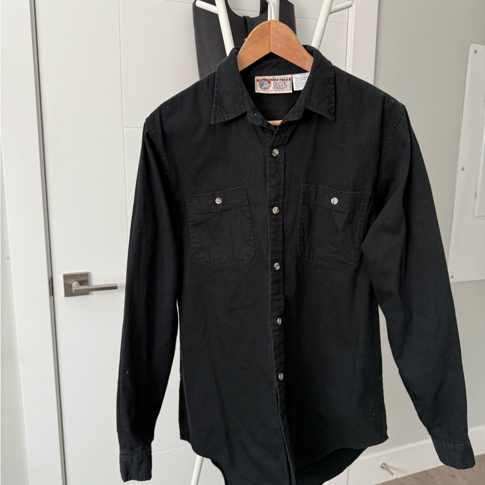 Black Casual Button Down Shirt with Classic Collar